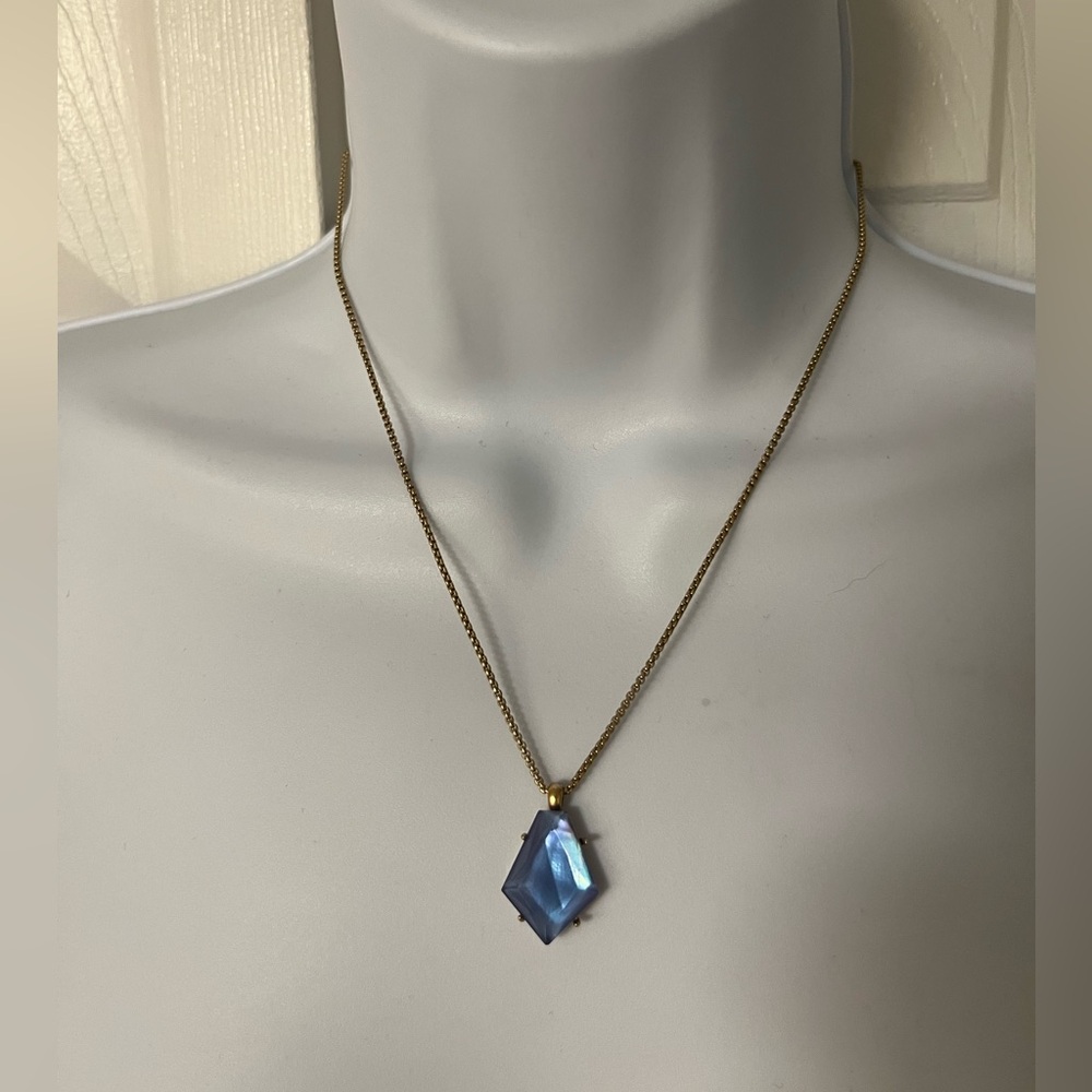 Lucky Brand Blue Set Stone Pendant Gold Necklace